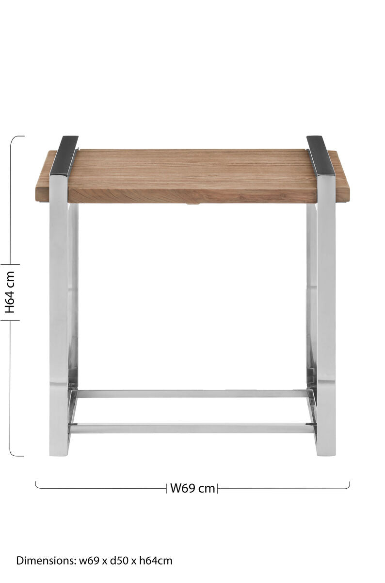Copper Tone Recycled Elm Wood Rectangular Side Table with Stainless Steel Legs, Menteng