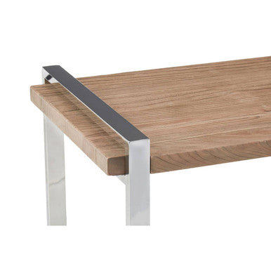 Copper Tone Recycled Elm Wood Rectangular Side Table with Stainless Steel Legs, Menteng