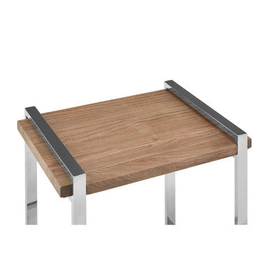 Copper Tone Recycled Elm Wood Rectangular Side Table with Stainless Steel Legs, Menteng