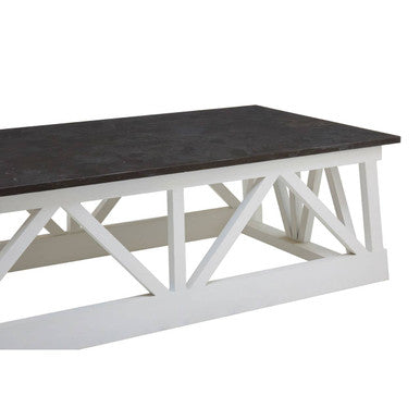 Black Stone Top Coffee Table with White Alder Wood Carved Base, Monas