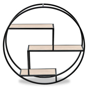 Brixton Black and Natural Wooden 3 Tier Round Wall Shelf