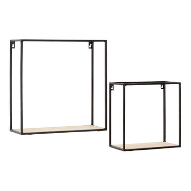 Brixton Set of 2 Wood and Metal Cuboid Wall Shelf