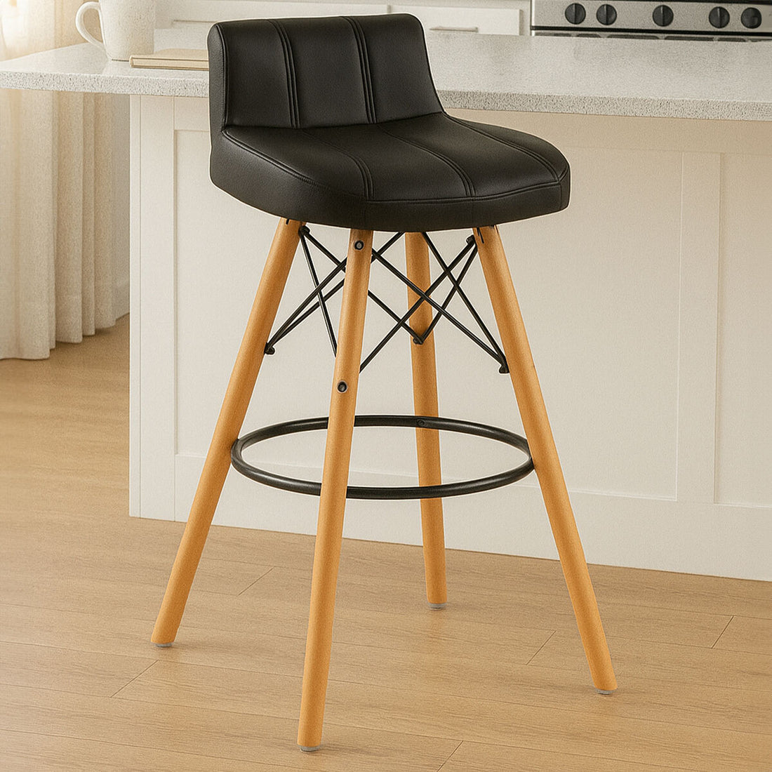Stockholm Black Leather Effect Bar Stool