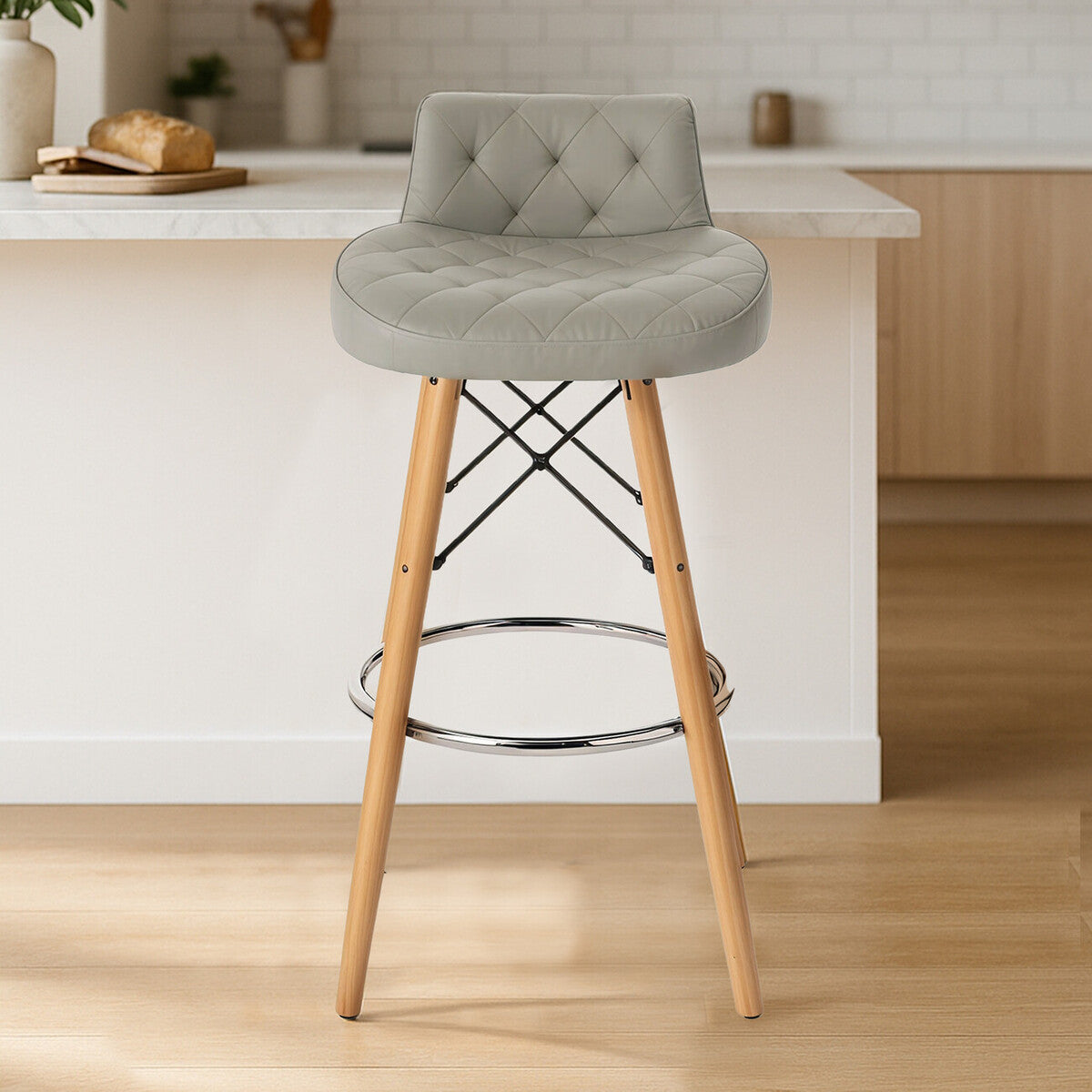 Stockholm Grey Leather Effect Seat Bar Stool