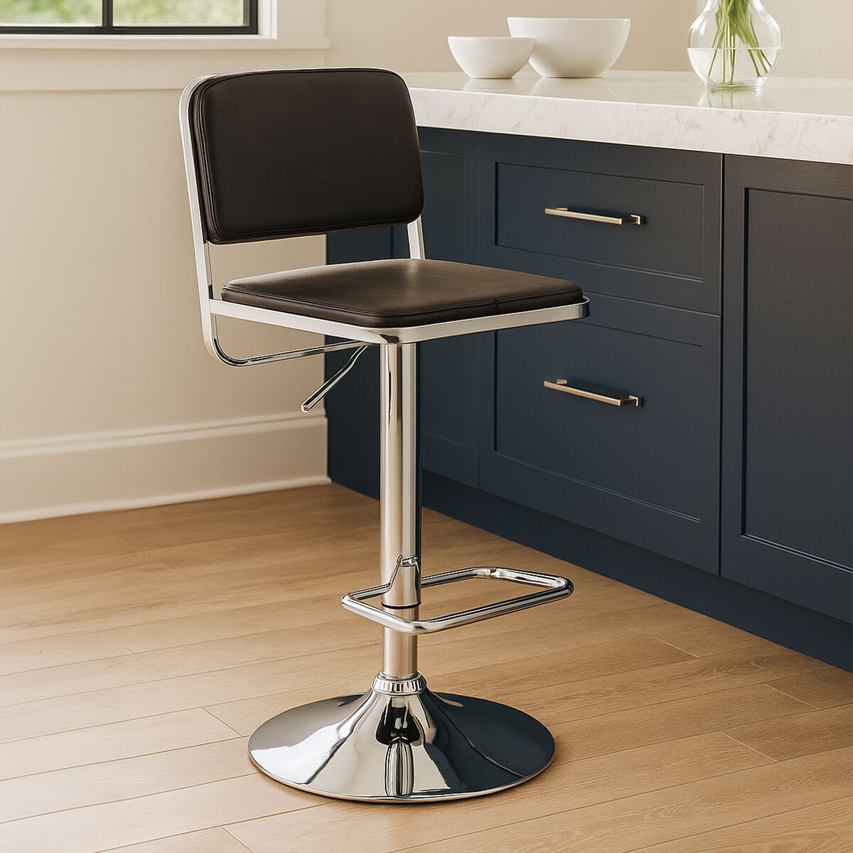 Stockholm Black Seat And Chrome Base Bar Stool