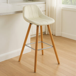 Stockholm White Leather Effect Bar Stool with Wooden Legs