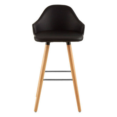 Black bar stool with wooden legs on a white background