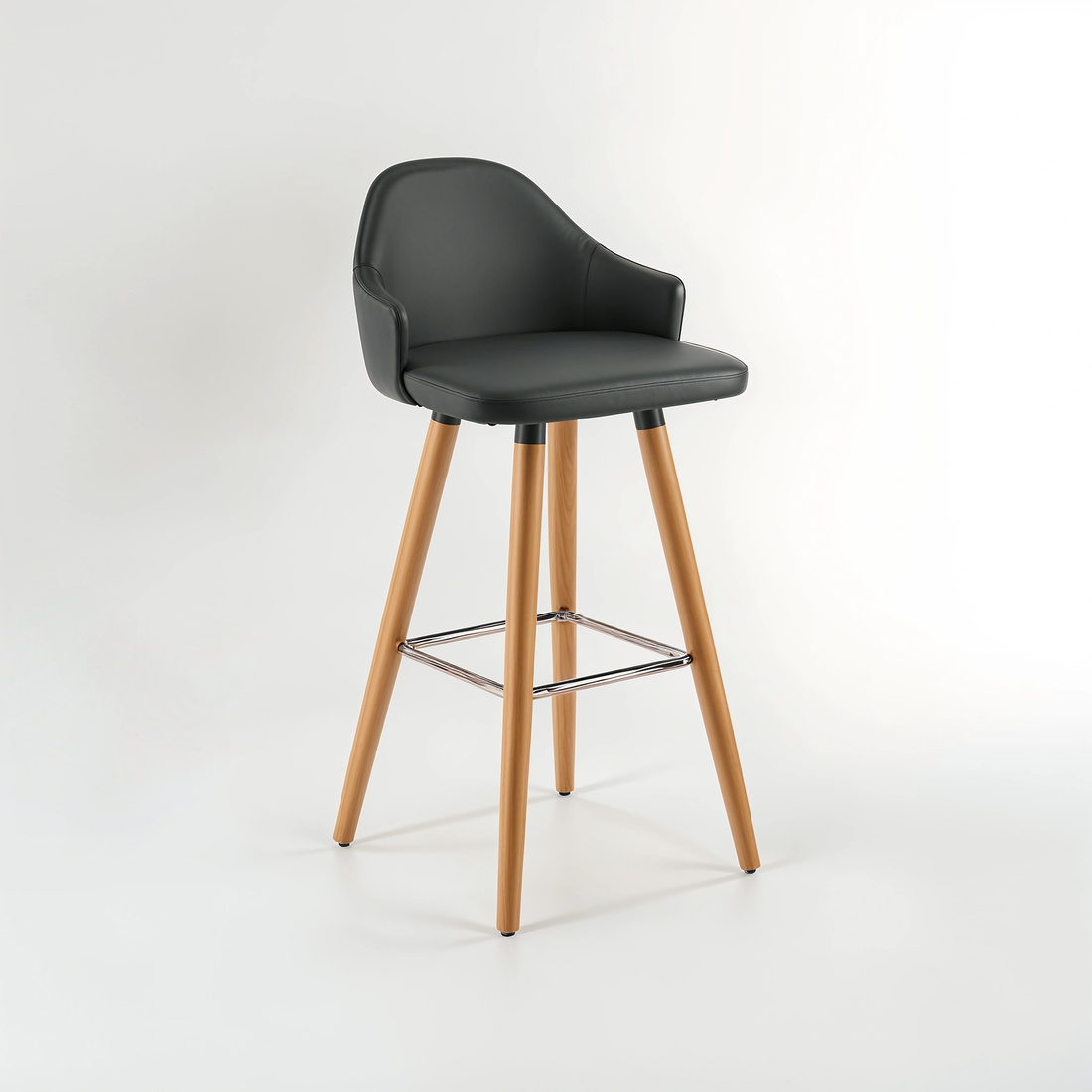 Stockholm Grey Faux Leather Bar Stool wirh Beechwood Legs