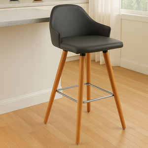 Stockholm Grey Faux Leather Bar Stool with Beechwood Legs