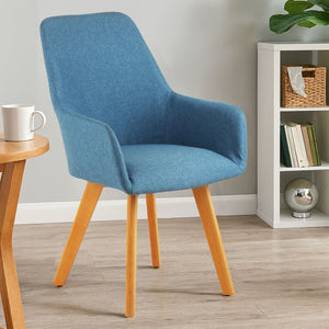 Stockholm Blue Fabric Dining Chair with Armrests