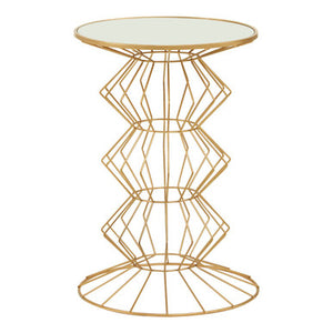Yaxi Gold Finish Side Table with Mirrored Top