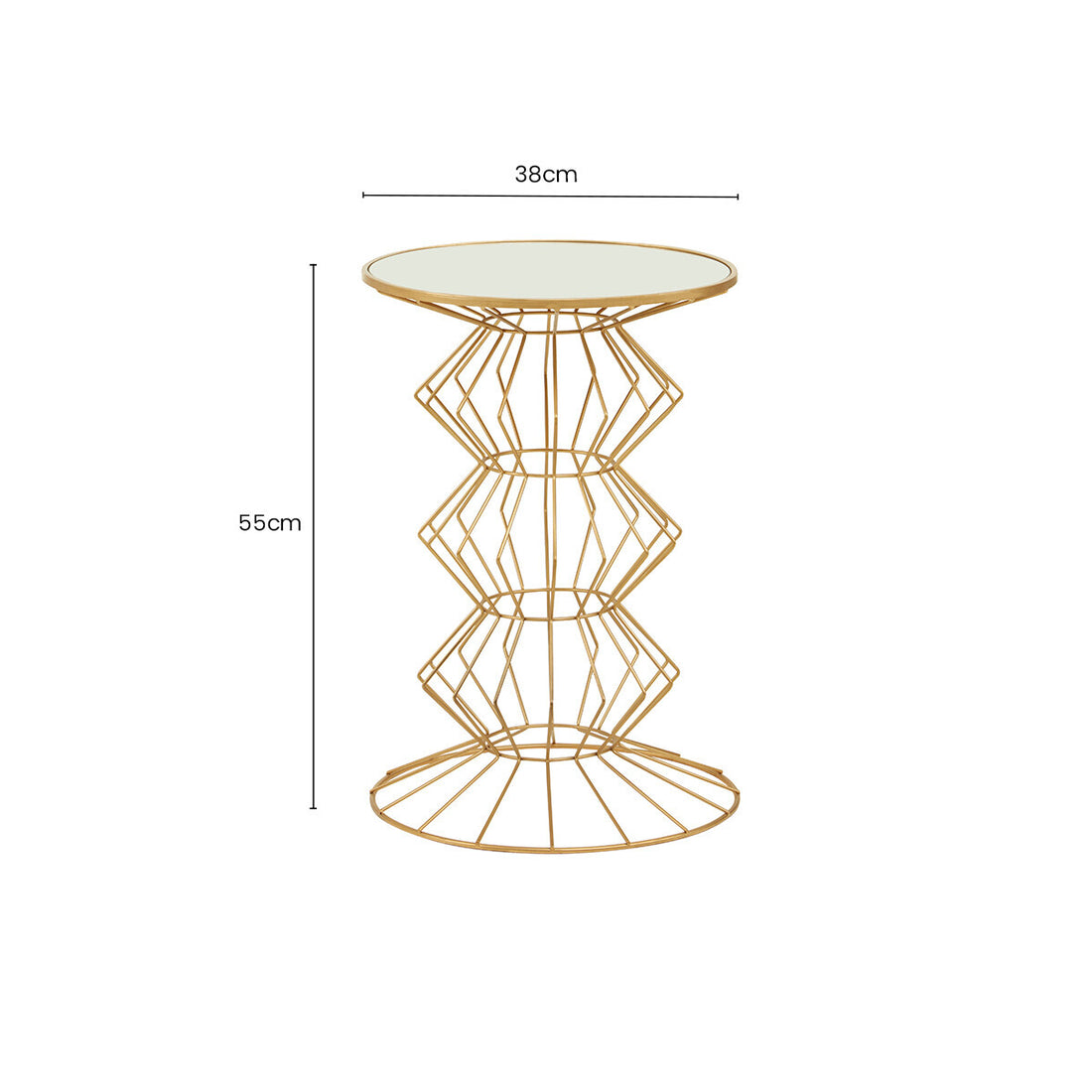 Mirrored Glass Top Side Table with Gold Finish Concertina Wireframe Metal Base, Yaxi
