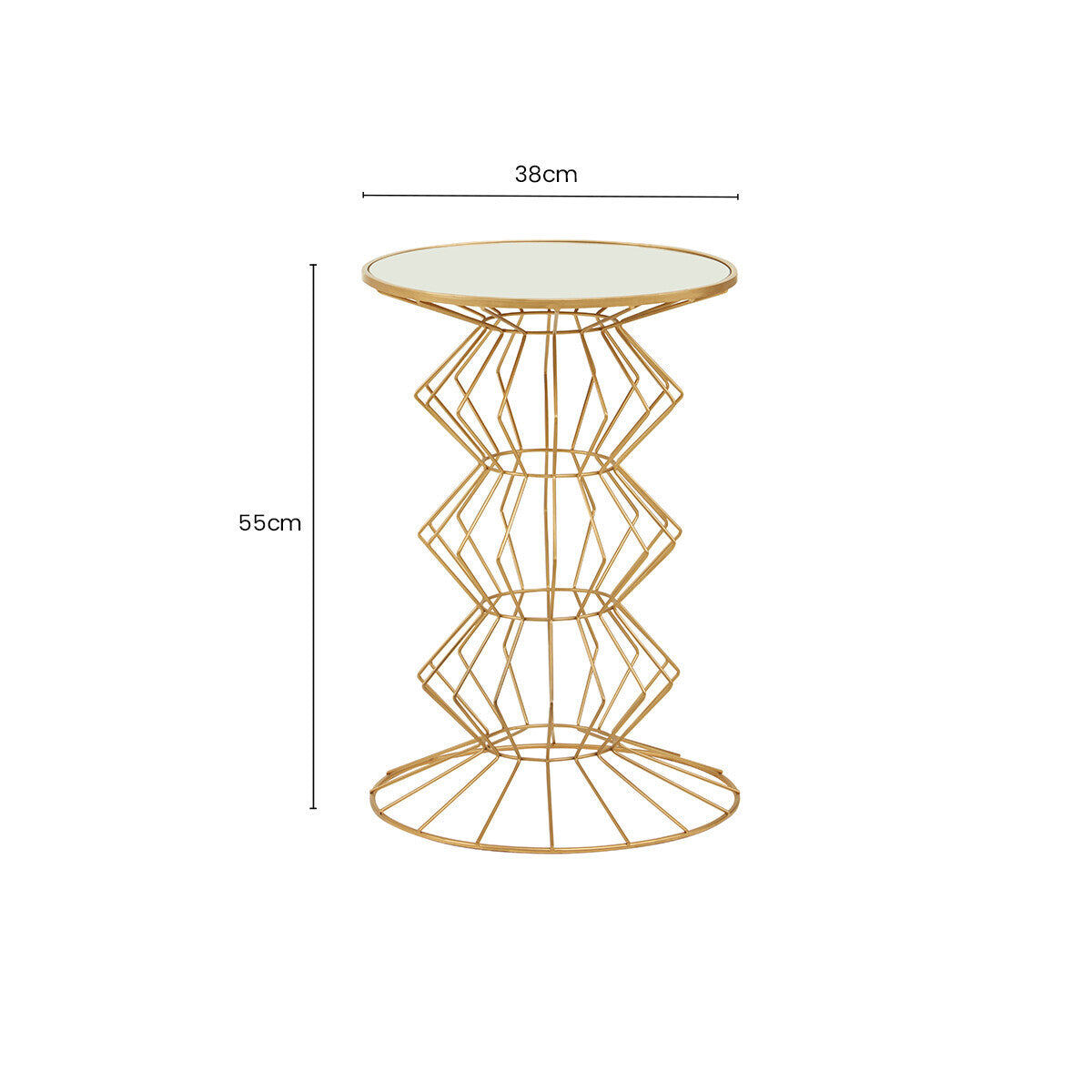 Mirrored Glass Top Side Table with Gold Finish Concertina Wireframe Metal Base, Yaxi