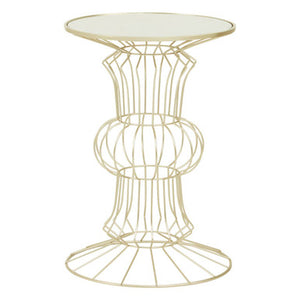 Yaxi Gold Finish Wire Frame and Mirror Top Side Table