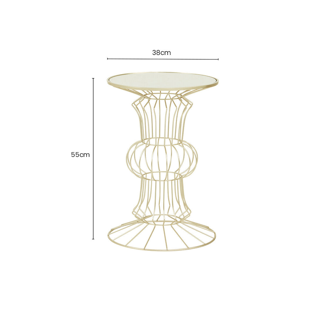 Mirrored Glass Top Side Table with Light Gold Finish Concertina Wireframe Metal Base, Yaxi