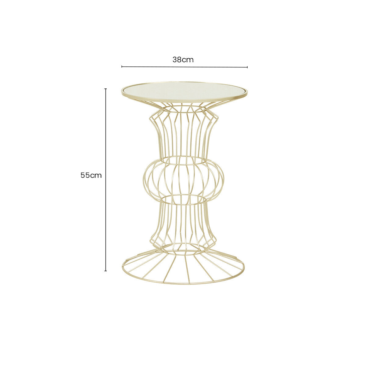 Mirrored Glass Top Side Table with Light Gold Finish Concertina Wireframe Metal Base, Yaxi