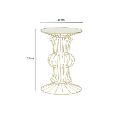 Mirrored Glass Top Side Table with Light Gold Finish Concertina Wireframe Metal Base, Yaxi