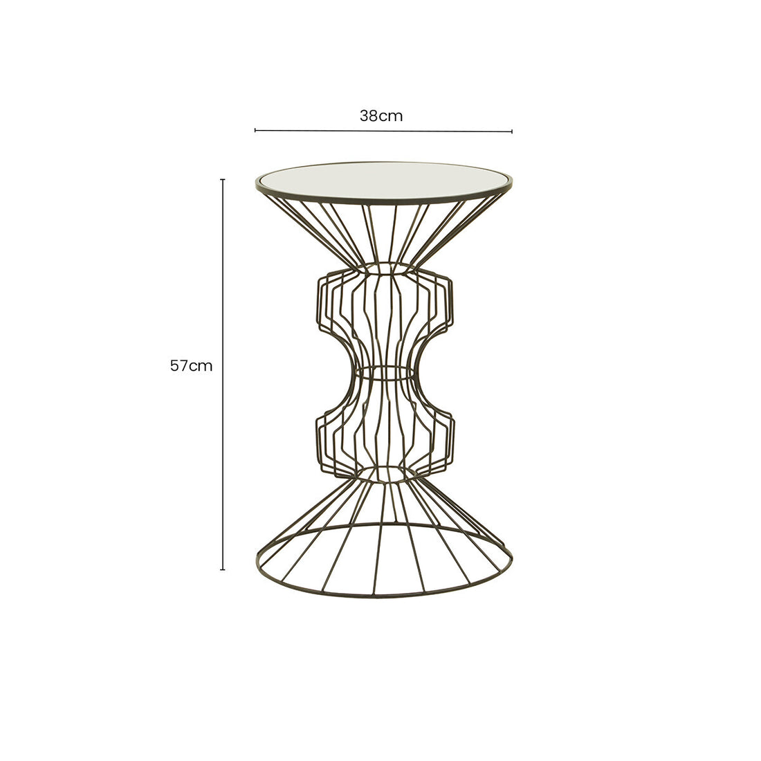 Mirrored Glass Top Side Table with Black Finish Concertina Wireframe Metal Base, Yaxi