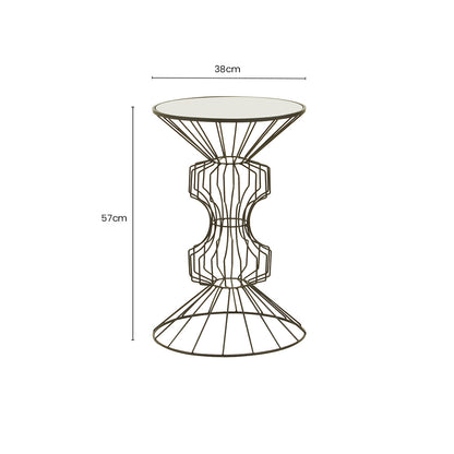 Mirrored Glass Top Side Table with Black Finish Concertina Wireframe Metal Base, Yaxi