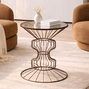 Yaxi Black Finish Wire Frame and Mirror Top Side Table