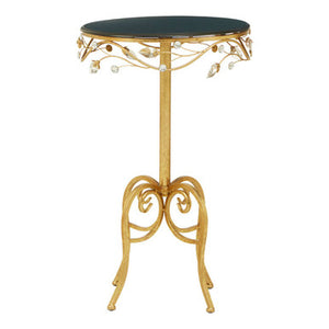 Yaxi Gold Finish Round Side Table with Black Top