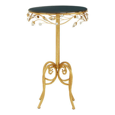Yaxi Round Side Table With Gold Frame And Black Top