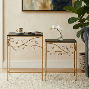 Yaxi Black and Gold Finish Set of 2 Nesting Tables