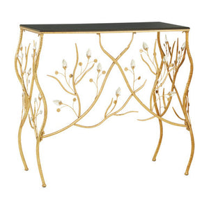 Yaxi Rectangular Console Table With Gold Frame And Black Top