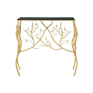 Yaxi Rectangular Console Table With Gold Frame And Black Top