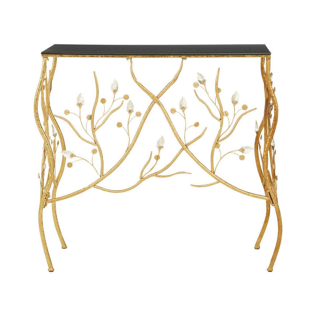 Yaxi Rectangular Console Table With Gold Frame and Black Top