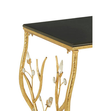 Yaxi Rectangular Console Table With Gold Frame And Black Top