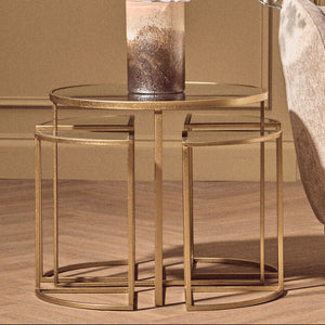Set of 5 Champagne Gold Wood and Metal Nesting Tables with Glass Top, Farran