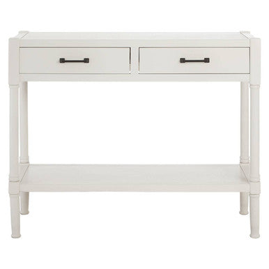 White Wooden Console Table with 2 Storage Drawers and Lower Open Shelf, Heritage