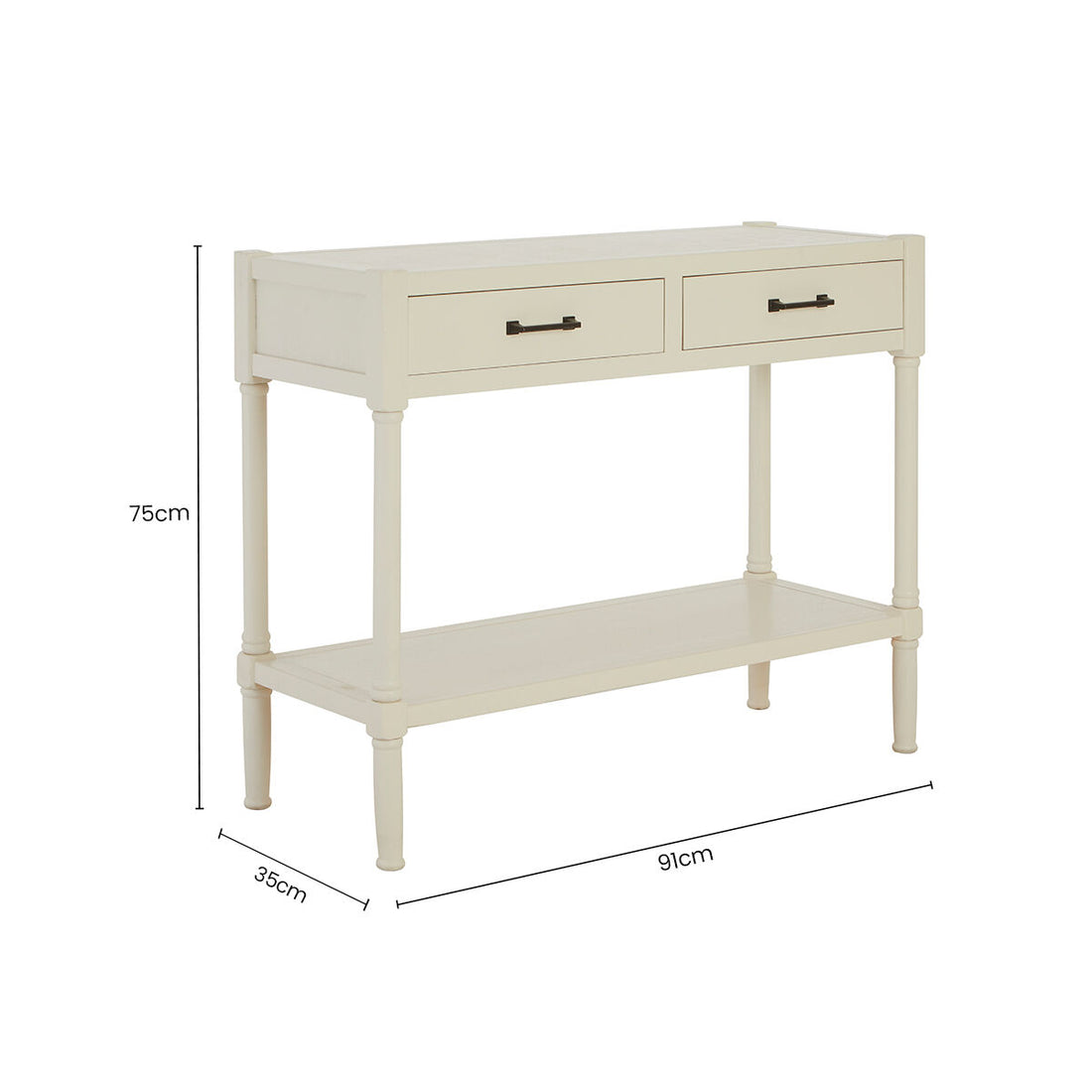 White Wooden Console Table with 2 Storage Drawers and Lower Open Shelf, Heritage