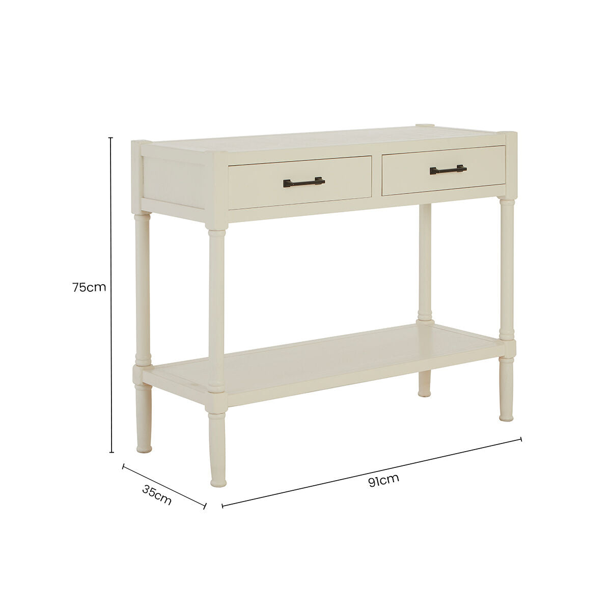 White Wooden Console Table with 2 Storage Drawers and Lower Open Shelf, Heritage