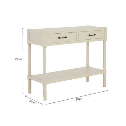 White Wooden Console Table with 2 Storage Drawers and Lower Open Shelf, Heritage