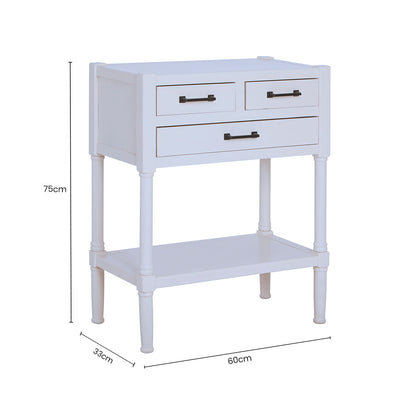 Pearl White Finish Wooden Console Table with Three Drawers and Lower Storage Shelf | Heritage