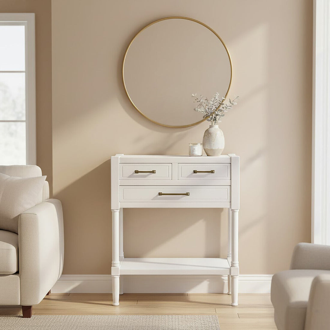 Heritage White Pearl Finish Console Table