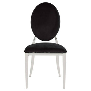 Sarita Black Velvet Stackable Dining Chair with Silver Finish Frame
