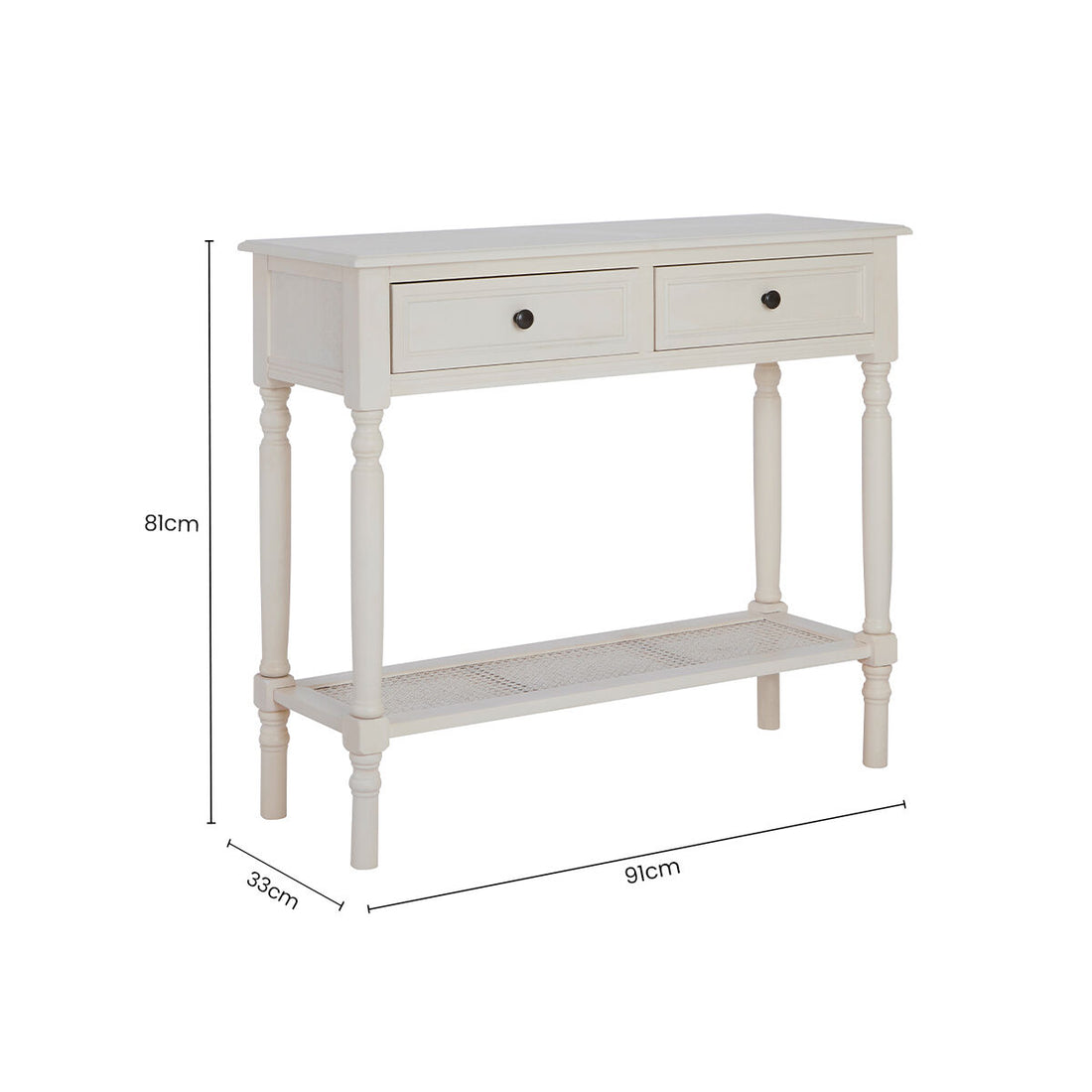 White Finish Wooden Console Table with 2 Drawers and Lower Storage Shelf, Heritage