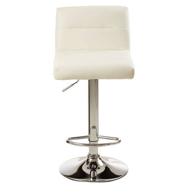 White bar stool with a chrome base on a white background