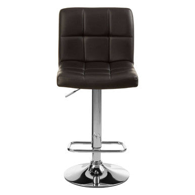 Brown bar stool with a chrome base on a white background