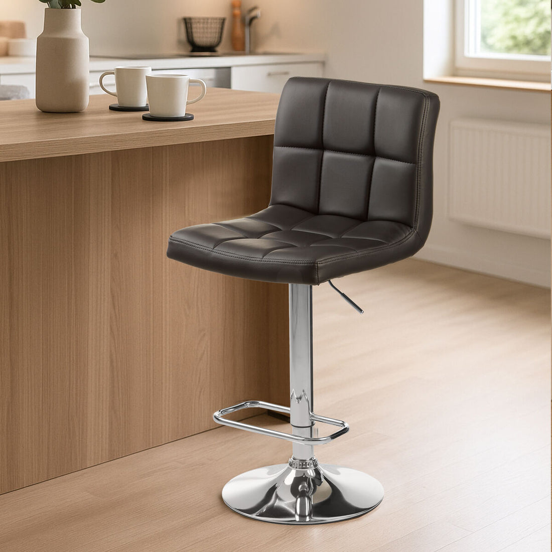 Baina Quilted Bar Stool With Chrome Base