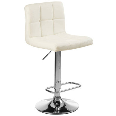 Baina White Quilted Chrome Base Bar Stool