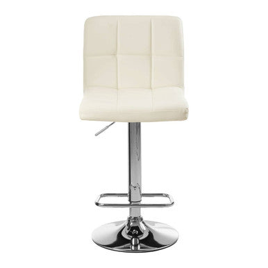 White bar stool with a chrome base on a white background