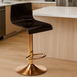 Baina Black Acrylic Bar Stool with Gold Finish Base