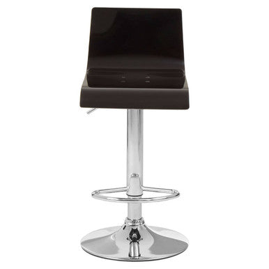 Black bar stool with chrome base on a white background
