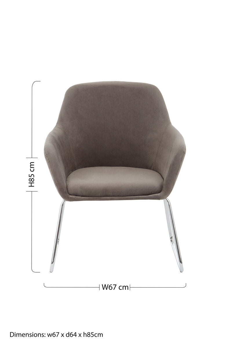 Stockholm Grey Velvet Dining Chair with Chrome Legs