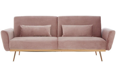 Pink sofa with two cushions on a white background