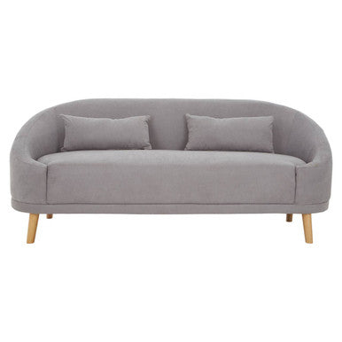 Gray sofa with wooden legs on a white background